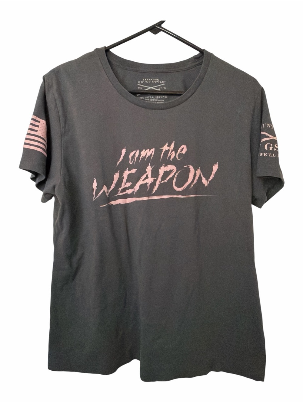 Grunt Style Grey Tee with Pink 'I am the WEAPON' Graphic